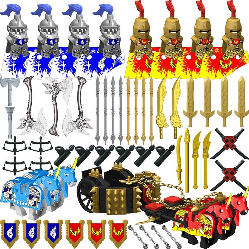 Nicolababe Weapon Pack for Minifigures Accessories Kit Knight Weapons Set Include Horse Carriage Barding Armor Helmet Shield for Ages 5+ Compatible with All Major Brands (Medieval Weapon) - Image 1
