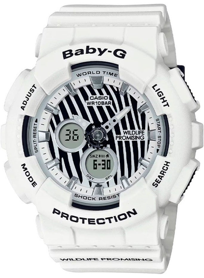 G-SHOCK Baby-G Quartz Women’s Watch BA-120WLP-7ADR, 43.4 mm White Zebra-Print Dial, Resin Strap, Shock-Resistant, 100 M WR - Image 1