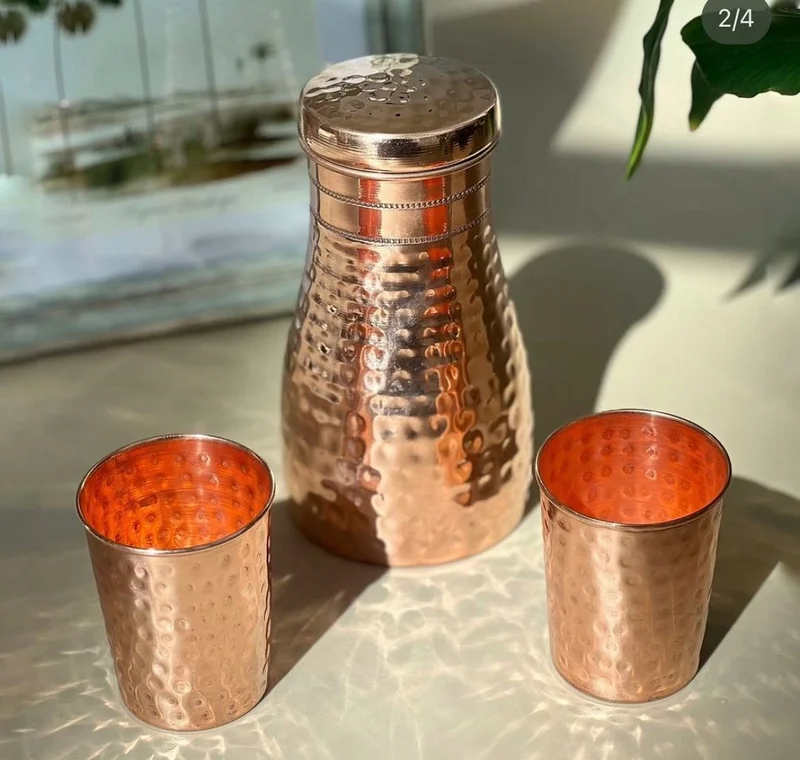 QUESERA Built in Glass Copper Bottle with  2 glasses