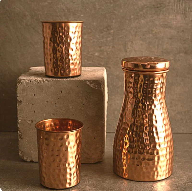 QUESERA Built in Glass Copper Bottle with  2 glasses