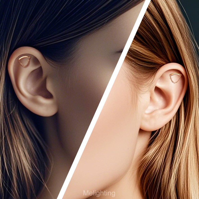 Melighting 14K Solid Gold Helix Earring Chain - Titanium Threadless Push In Earring for Cartilage & Helix Piercings - Image 5