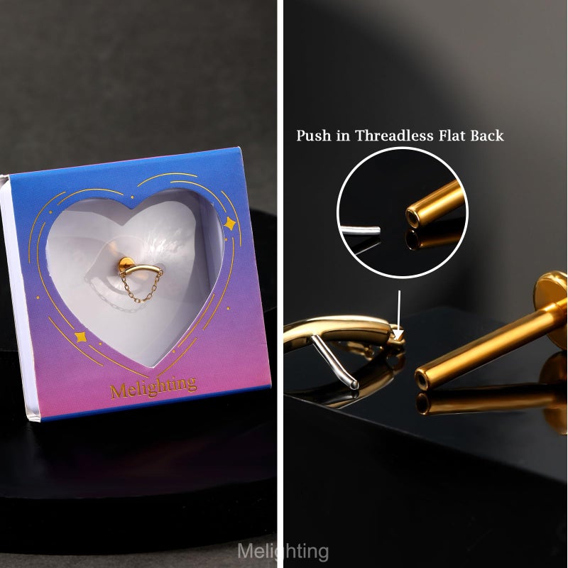 Melighting 14K Solid Gold Helix Earring Chain - Titanium Threadless Push In Earring for Cartilage & Helix Piercings - Image 4