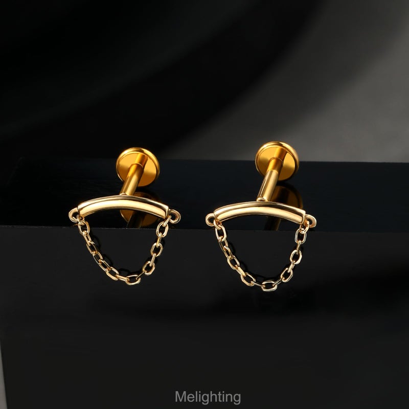 Melighting 14K Solid Gold Helix Earring Chain - Titanium Threadless Push In Earring for Cartilage & Helix Piercings - Image 3