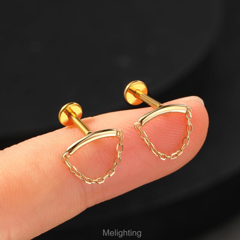Melighting 14K Solid Gold Helix Earring Chain - Titanium Threadless Push In Earring for Cartilage & Helix Piercings - Image 2