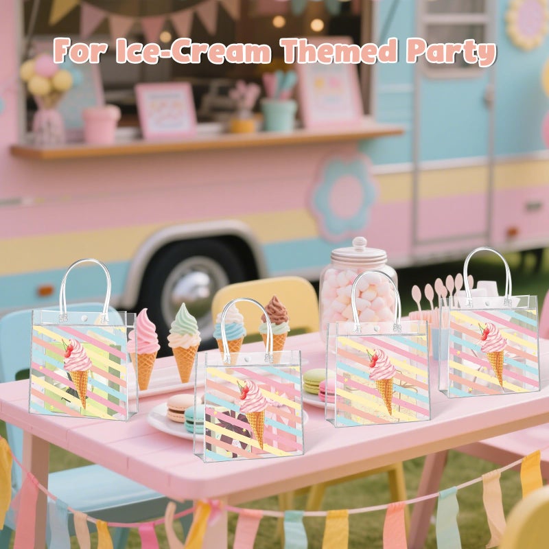 Aliceset 20 Pcs Ice Cream Party Favor Bags with Handles Clear Plastic PVC Summer Goody Bags Ice Cream Theme Birthday Party Baby Shower Supplies Sweet Candy Decorations 8x8x3.15 Inch - Image 5