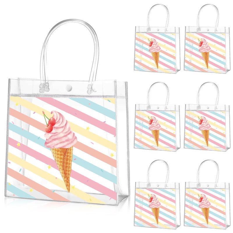 Aliceset 20 Pcs Ice Cream Party Favor Bags with Handles Clear Plastic PVC Summer Goody Bags Ice Cream Theme Birthday Party Baby Shower Supplies Sweet Candy Decorations 8x8x3.15 Inch - Image 1