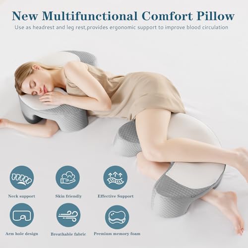 EUHAMS Side Sleeper Pillow Ergonomic Memory Foam Shoulder Pillow with Arm Holes for NeckShoulder Rotator Cuff Pain ReliefArm Support Pillows for Adults Ideal for Left Right Side SleepersGrey - Image 3