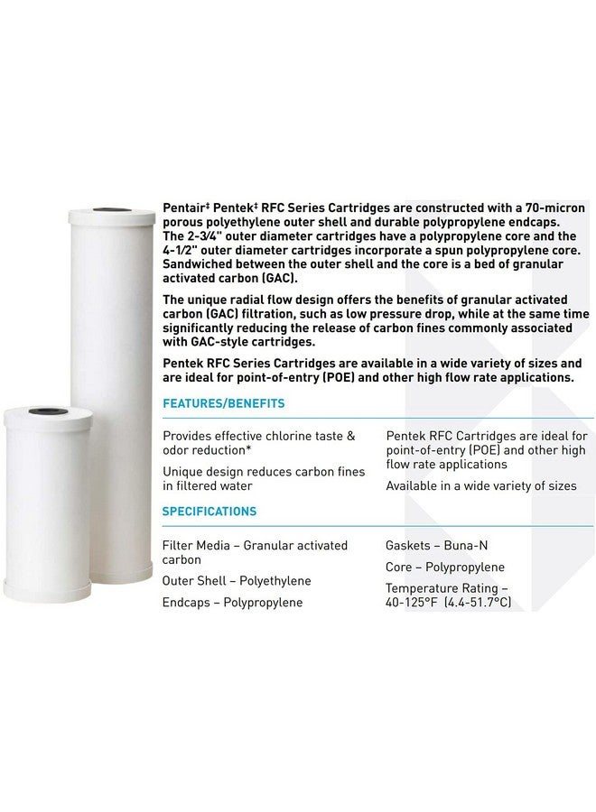 Pentek Pentair Pentek RFC-BB Big Blue Carbon Water Filter, 10-Inch, Whole House Heavy Duty Radial Flow Carbon Replacement Cartridge with Granular Activated Carbon (GAC) Filter, 10" x 4.5", 25 Micron - Image 3