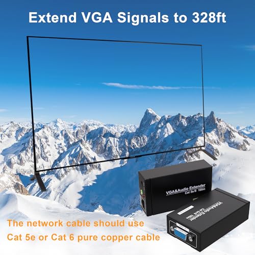 Jaremite VGA Over Ethernet, Jaremite VGA Extender to Cat5e Cat6 Ethernet Cable, VGA Transmitter Receiver (328ft/100m, Sender+Receiver) - Image 2
