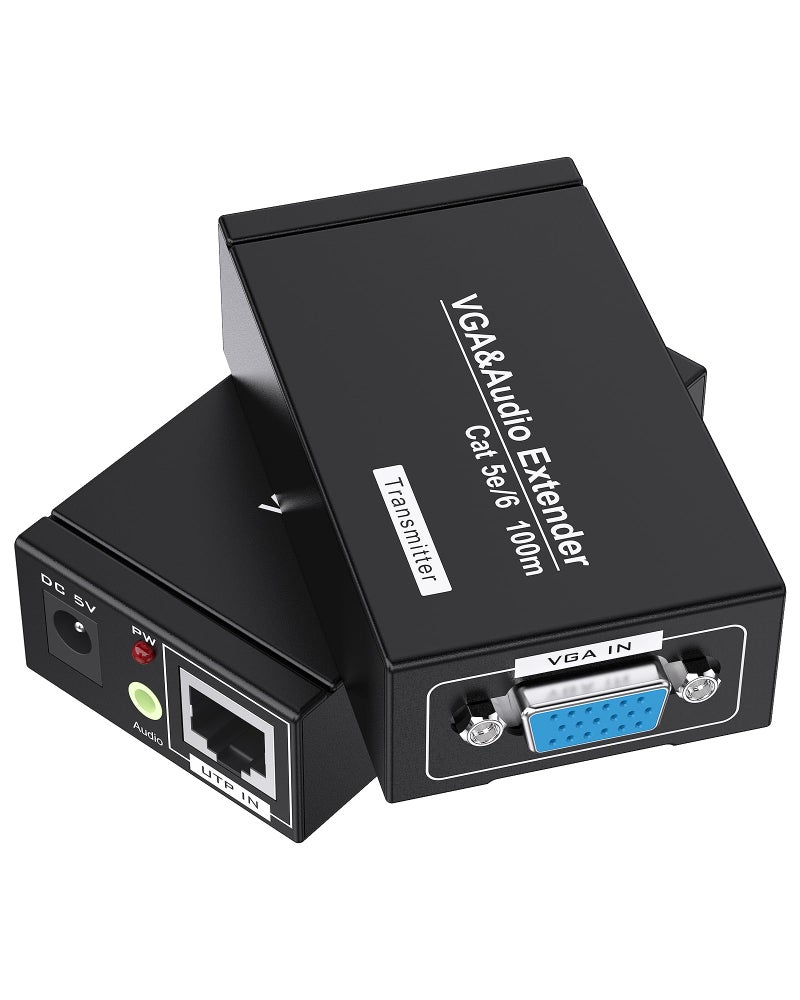 Jaremite VGA Over Ethernet, Jaremite VGA Extender to Cat5e Cat6 Ethernet Cable, VGA Transmitter Receiver (328ft/100m, Sender+Receiver) - Image 1