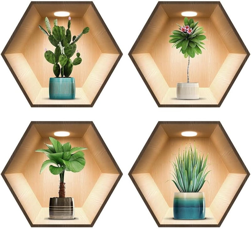 iMagitek 4 Pack 3D Green Plant Wall Decals 3D Cactus Wall Stickers for Living Room Bedroom Kitchen Decor - Image 1
