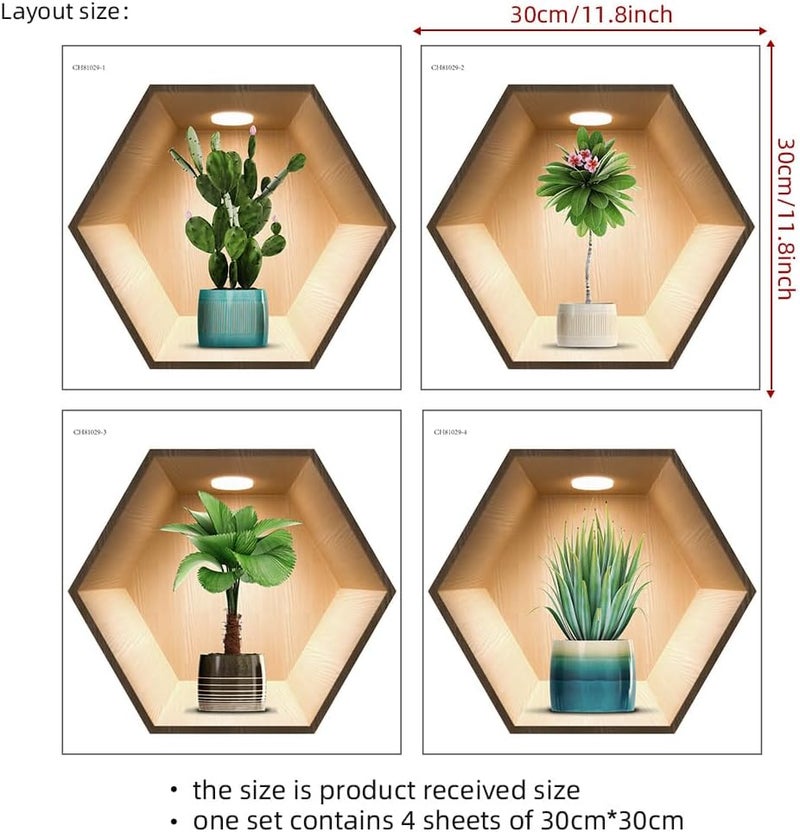 iMagitek 4 Pack 3D Green Plant Wall Decals 3D Cactus Wall Stickers for Living Room Bedroom Kitchen Decor - Image 3