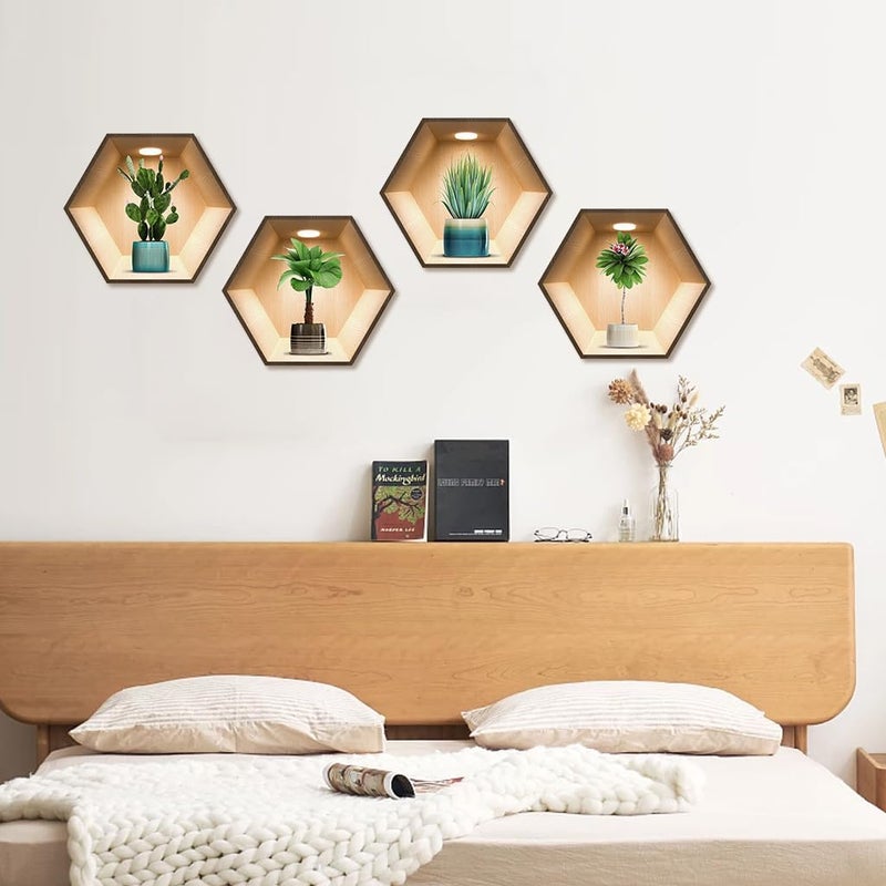 iMagitek 4 Pack 3D Green Plant Wall Decals 3D Cactus Wall Stickers for Living Room Bedroom Kitchen Decor - Image 5