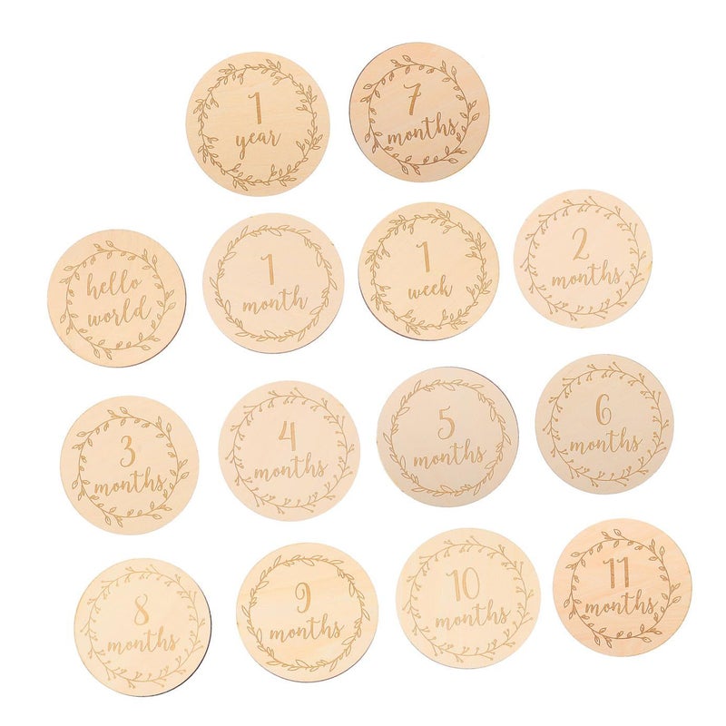 14Pcs Natural Wood Milestone Discs With Double Sided Cards For Baby Photography Props - Image 2