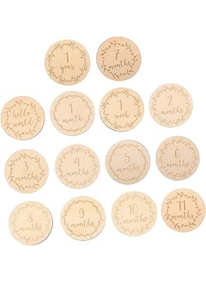 14Pcs Natural Wood Milestone Discs With Double Sided Cards For Baby Photography Props - Image 1