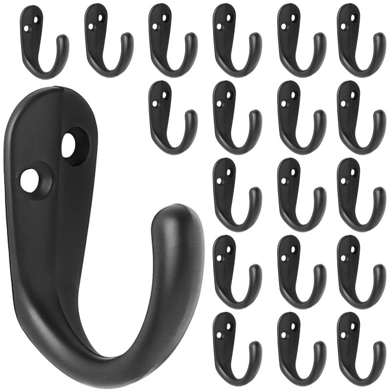 IBosins 20PCS Coat Hooks Wall Mounted Single Prong Robe Hook for Hanging Towel Hooks with 40 Screws for Bags Hat Cap Scarf Cup