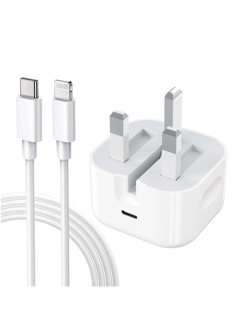 Power Adapter for iPhone, USB-C 20W Fast Charging Adapter with 1.5M Type C to Lightning Fast Charging Cable White