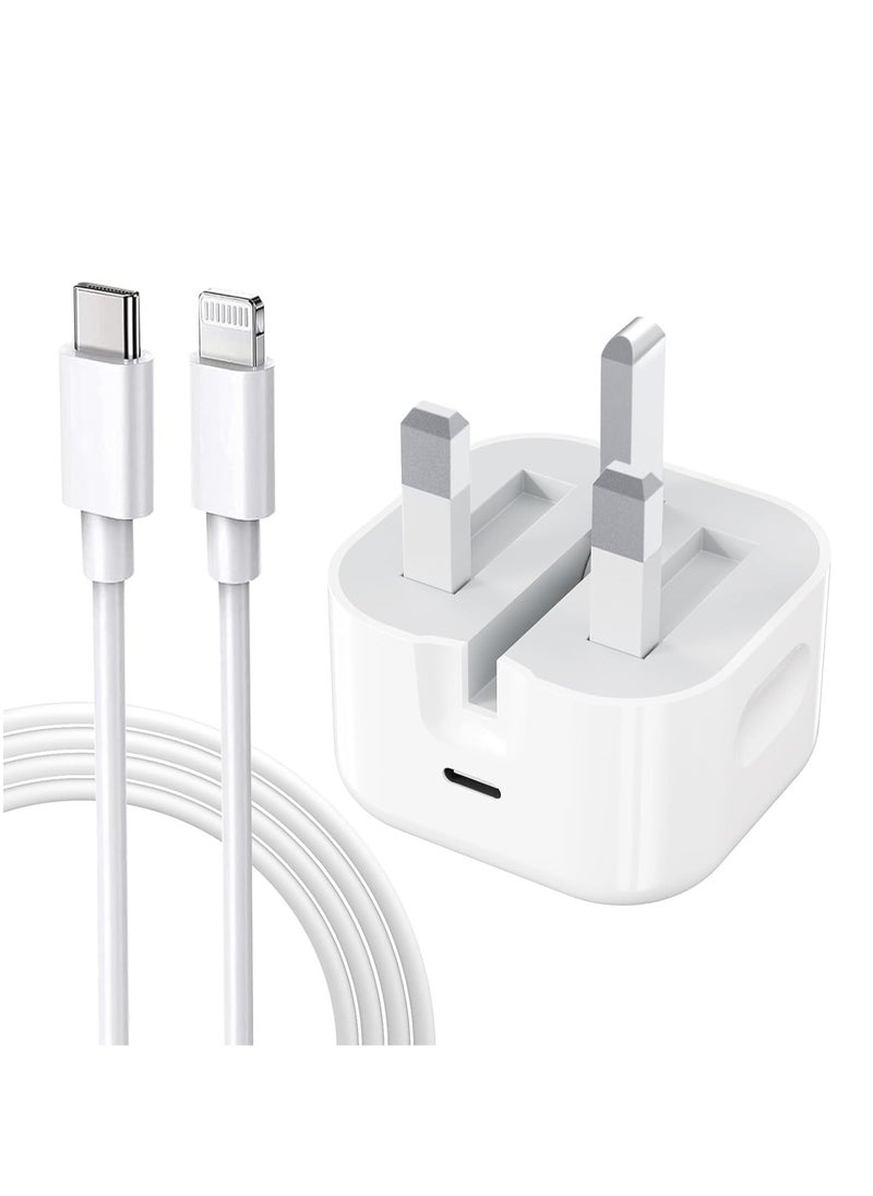 Power Adapter for iPhone, USB-C 20W Fast Charging Adapter with 1.5M Type C to Lightning Fast Charging Cable White