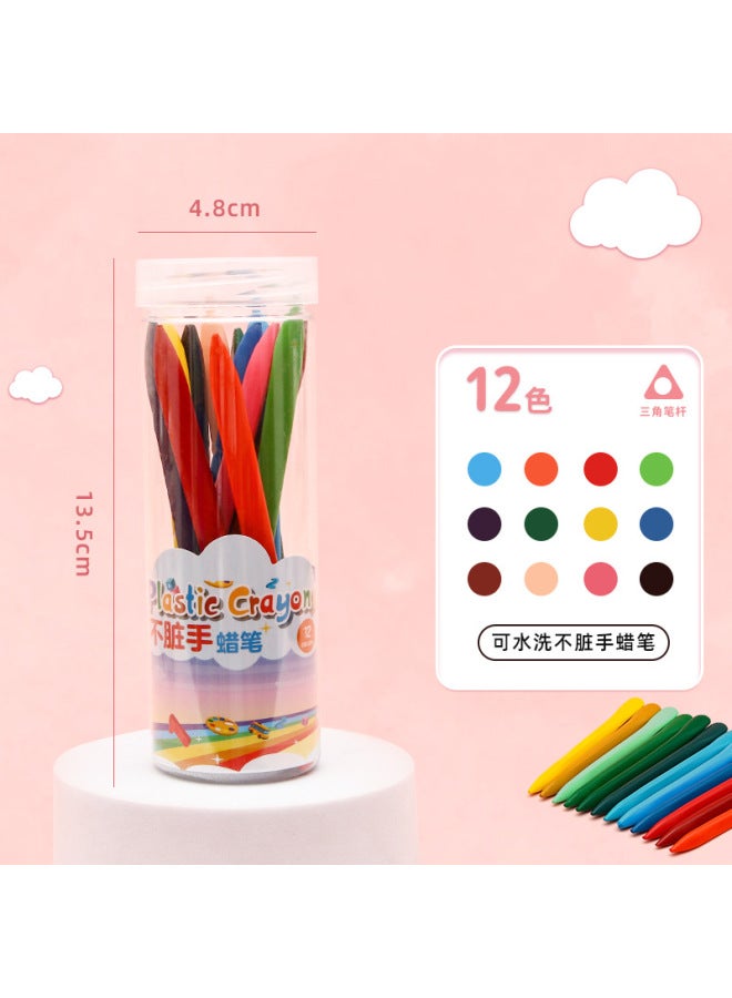 Children's Dirty Hand Plastic Crayon 12/24/36 Color Cartridge Painting Graffiti Color Pen Oil Painting Stick Stationery - Image 1