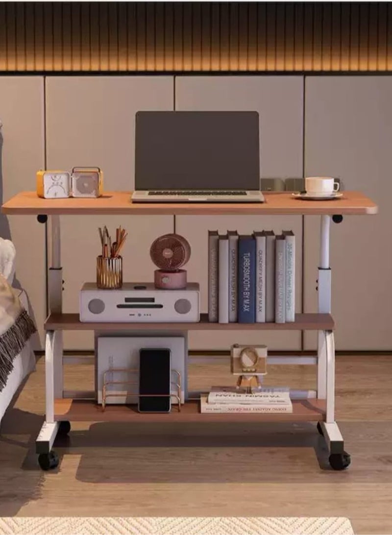 شي ون طاولة لابتوب متحركة من SHEE ONE بسطح خشبي ورفوف سفلية للتخزين | طاولة بجانب السرير أو الكنب | طاولة متعددة الاستخدامات للدراسة والطعام والقراءة بارتفاع قابل للتعديل | مزودة بعجلات متينة | الأبعاد: 85×60 سم و40×60 سم - Image 2