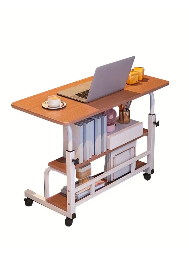 شي ون طاولة لابتوب متحركة من SHEE ONE بسطح خشبي ورفوف سفلية للتخزين | طاولة بجانب السرير أو الكنب | طاولة متعددة الاستخدامات للدراسة والطعام والقراءة بارتفاع قابل للتعديل | مزودة بعجلات متينة | الأبعاد: 85×60 سم و40×60 سم - Image 3