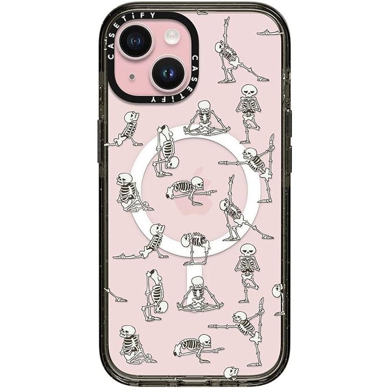 Casetify Impact Case for iPhone 15 【8.2ft 4X Military Grade Drop Protection/Compatible with Magsafe】 - Skeleton Yoga - Clear Black