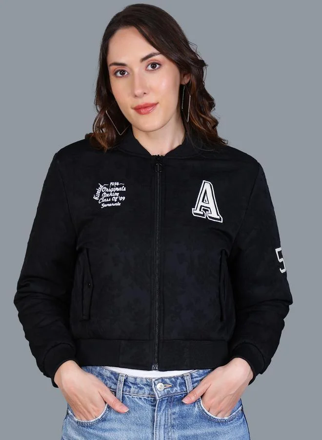 Fort Collins Women Black Crop Varsity Jacket