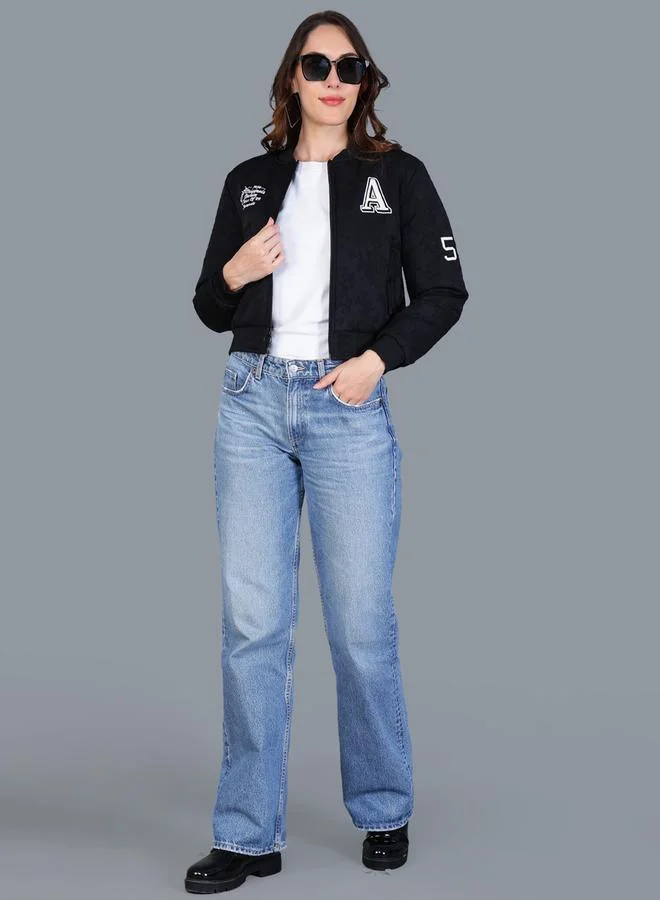 Fort Collins Women Black Crop Varsity Jacket