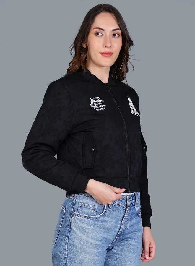 Fort Collins  Women Black Crop Varsity Jacket for Women | Best Price UAE