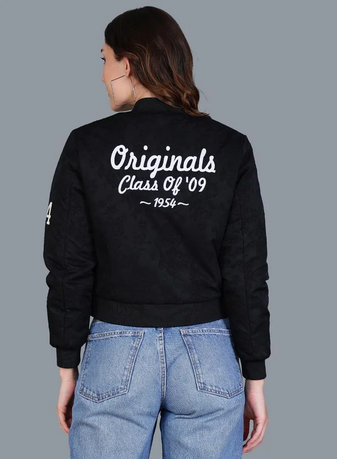 Fort Collins  Women Black Crop Varsity Jacket for Women | Best Price UAE