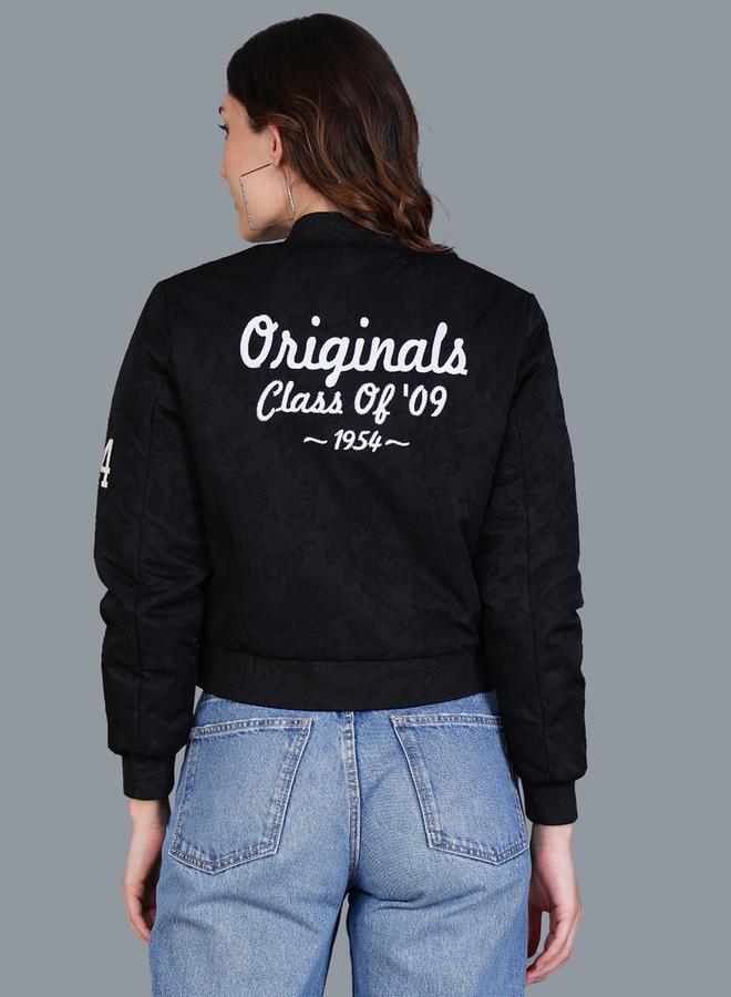 Fort Collins Women Black Crop Varsity Jacket - Image 5