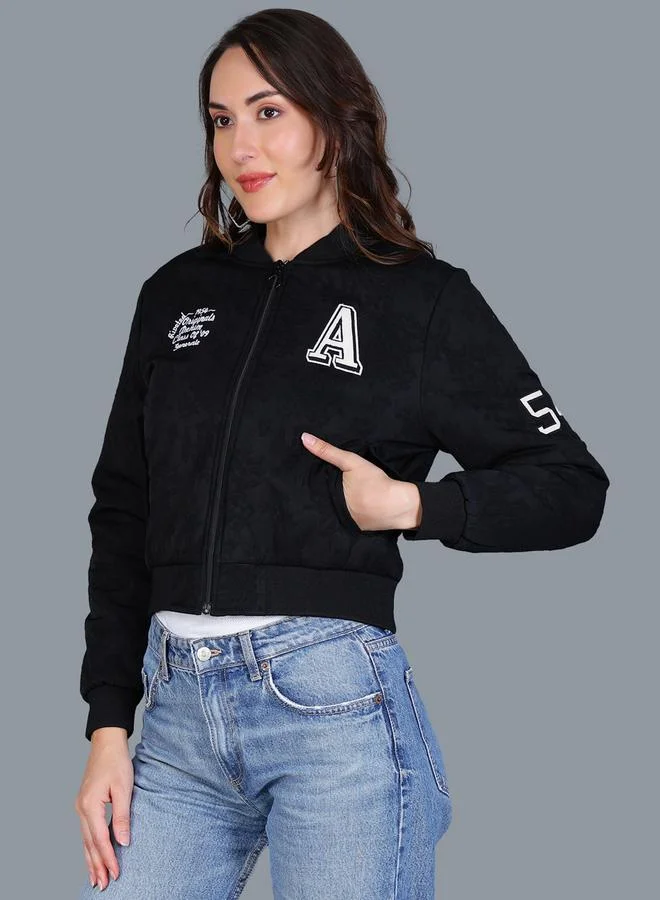 Fort Collins  Women Black Crop Varsity Jacket for Women | Best Price UAE