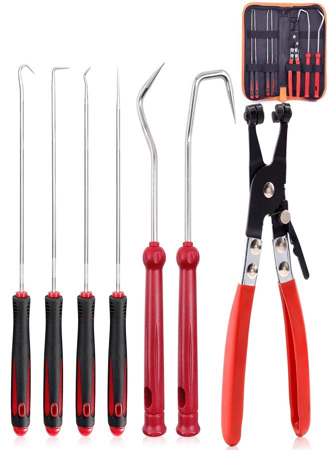 Keadic 7 Pieces Hose Clamp Plier Set, Including 6Pcs Hose Clamp Removal Hooks and Picks & 1Pcs Flat Band Car Water Pipe Locking Plier for Car Truck Fuel Oil Water Pipe Repair - Image 1