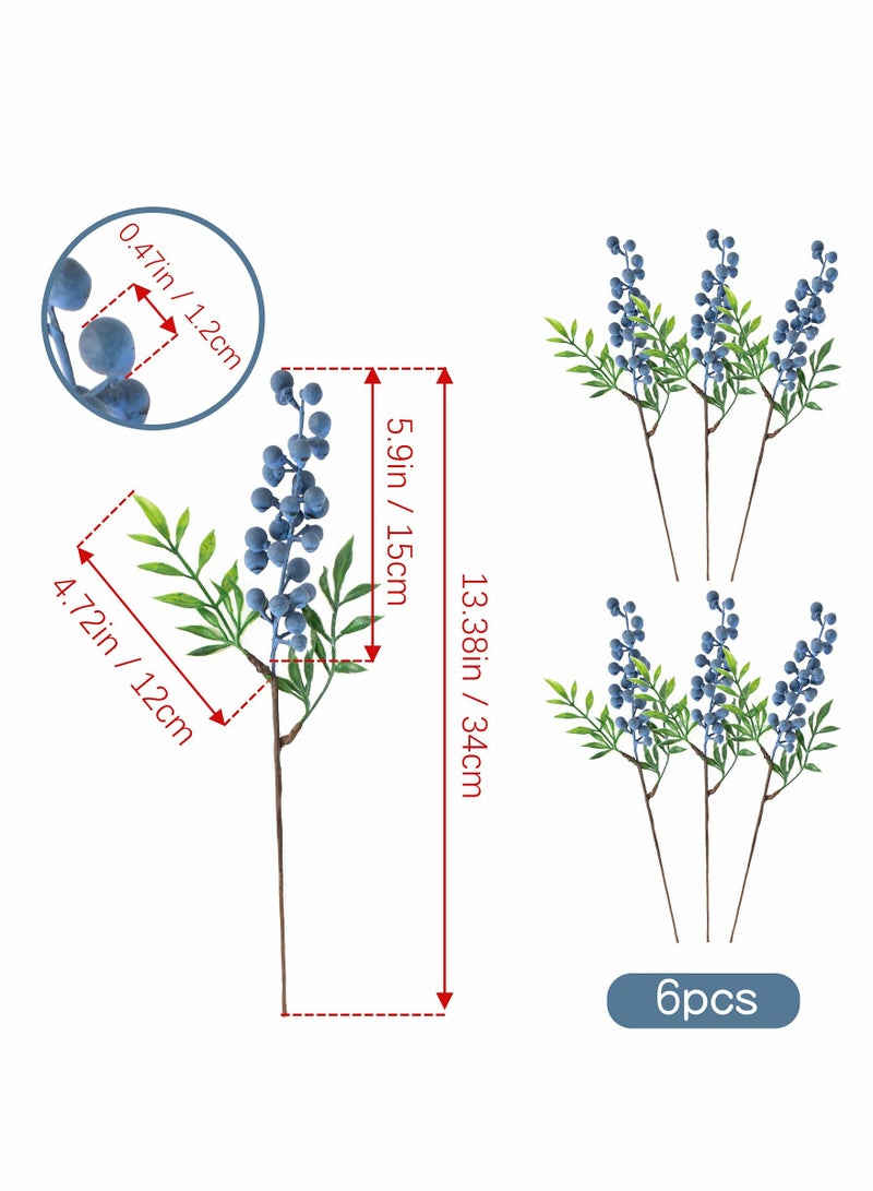 Excefore Artificial Berries, Simulation Flowers Lifelike Blueberry with Stems Fake Fruit Blueberries for Wedding DIY Bridal Bouquet Home Kitchen Party Decoration 6 Pcs - Image 3