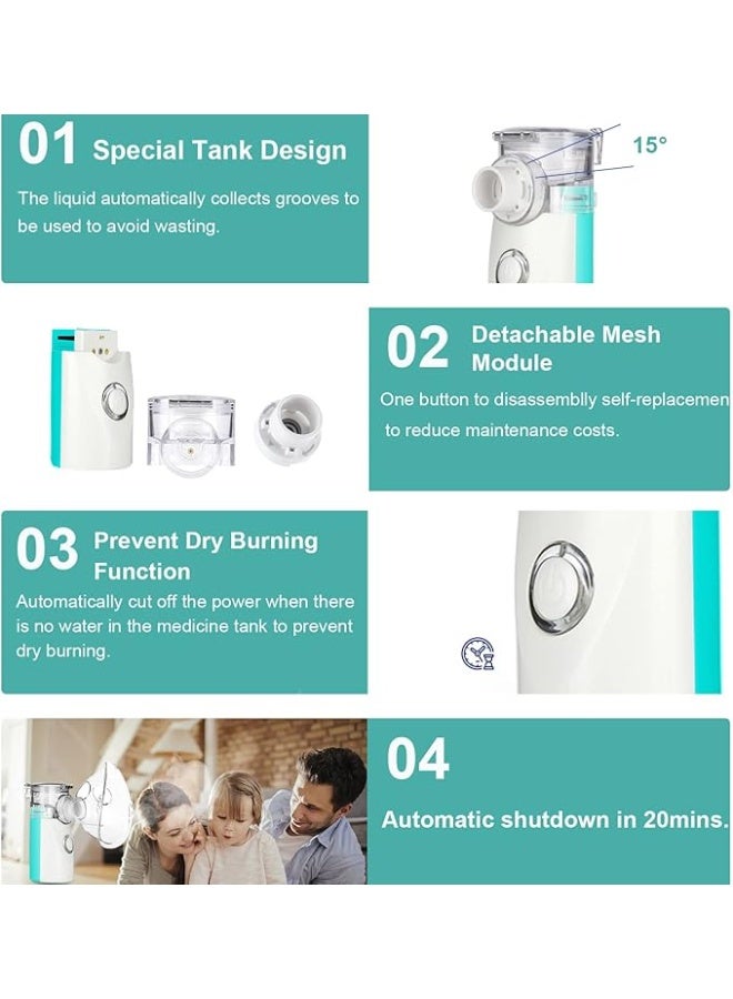 Portable Ultrasonic Aerosol Inhaler – Silent Inhalation Device for Children & Adults with Masks and Nozzle – Low-Noise Design for Home Use - Image 2