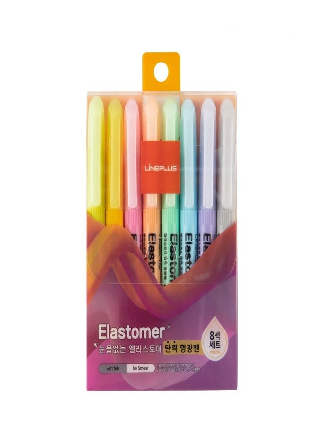 Lineplus Elastomer Pastel Highlighter Pen Set of 8 , Multicolor - Image 1