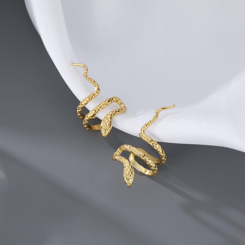Reffeer Solid 925 Sterling Silver Snake Cuff Earrings Wraps for Women Teen Girls Snake Crawler Cuff Earrings No Piercing (B-18K Gold) - Image 4