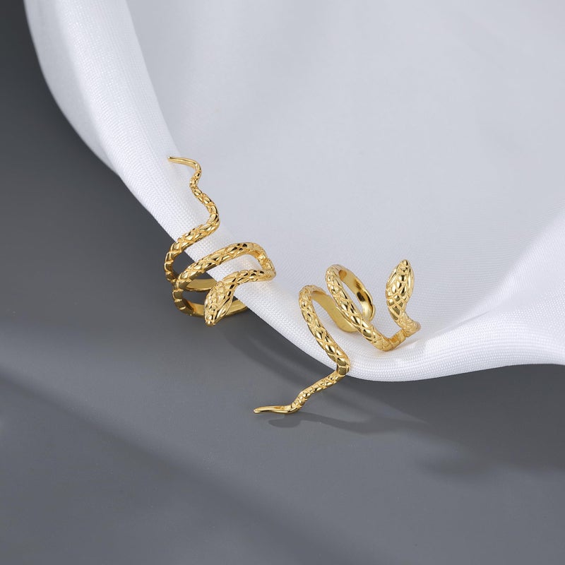 Reffeer Solid 925 Sterling Silver Snake Cuff Earrings Wraps for Women Teen Girls Snake Crawler Cuff Earrings No Piercing (B-18K Gold) - Image 3