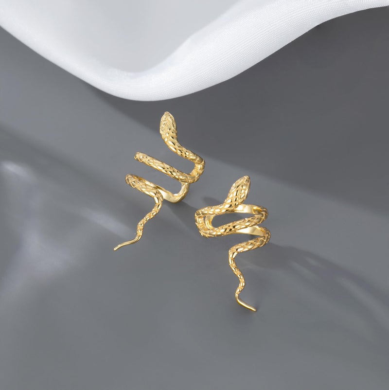 Reffeer Solid 925 Sterling Silver Snake Cuff Earrings Wraps for Women Teen Girls Snake Crawler Cuff Earrings No Piercing (B-18K Gold) - Image 5