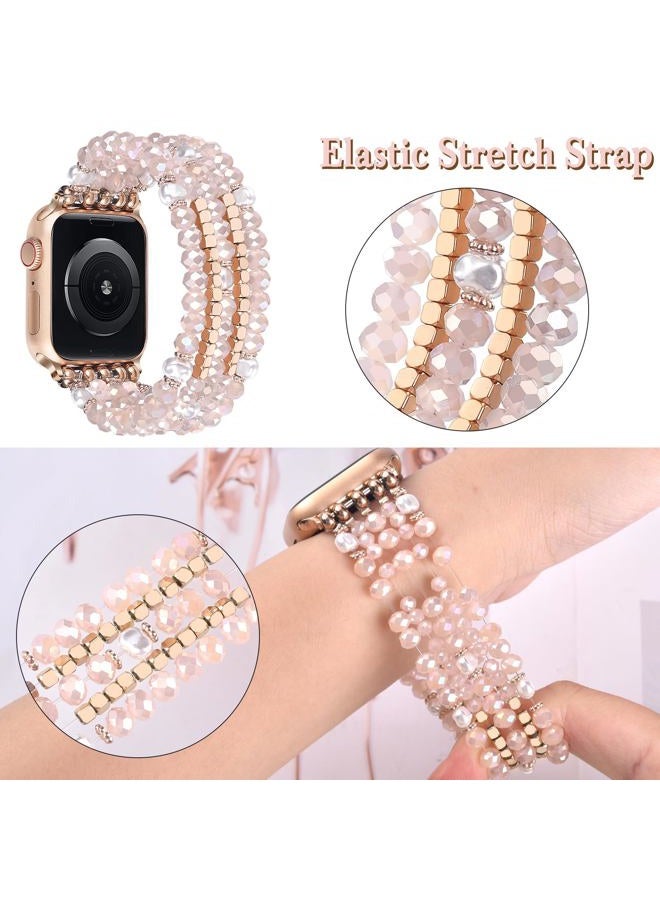 MOFREE Beaded Bracelet Compatible with Apple Watch Band 38mm/40mm/41mm/42mm, Fashion Elastic Stretch Women Bands for iWatch Series 11/10/9/8/7/SE/6/5/4/3/2/1 iPhone Watch Strap Bands Pink - Image 4