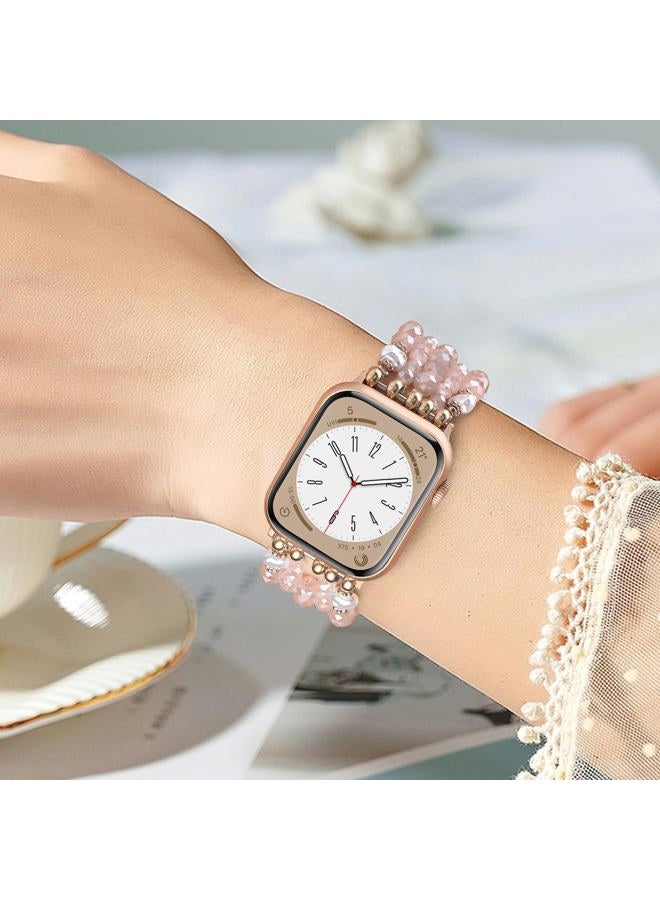 MOFREE Beaded Bracelet Compatible with Apple Watch Band 38mm/40mm/41mm/42mm, Fashion Elastic Stretch Women Bands for iWatch Series 11/10/9/8/7/SE/6/5/4/3/2/1 iPhone Watch Strap Bands Pink - Image 3
