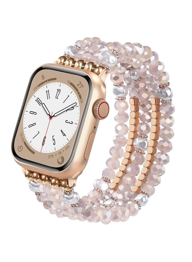 MOFREE Beaded Bracelet Compatible with Apple Watch Band 38mm/40mm/41mm/42mm, Fashion Elastic Stretch Women Bands for iWatch Series 11/10/9/8/7/SE/6/5/4/3/2/1 iPhone Watch Strap Bands Pink - Image 1