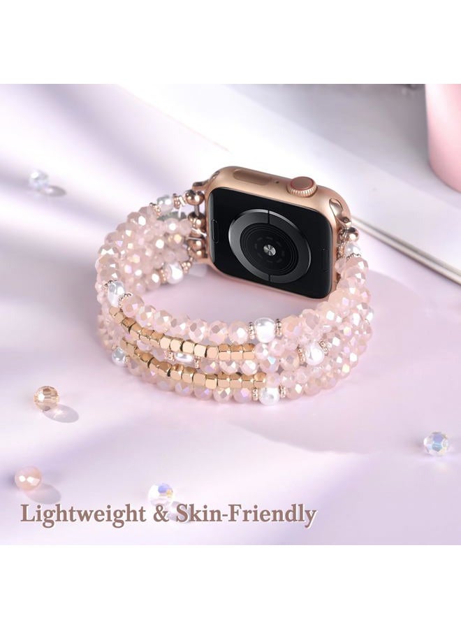 MOFREE Beaded Bracelet Compatible with Apple Watch Band 38mm/40mm/41mm/42mm, Fashion Elastic Stretch Women Bands for iWatch Series 11/10/9/8/7/SE/6/5/4/3/2/1 iPhone Watch Strap Bands Pink - Image 2