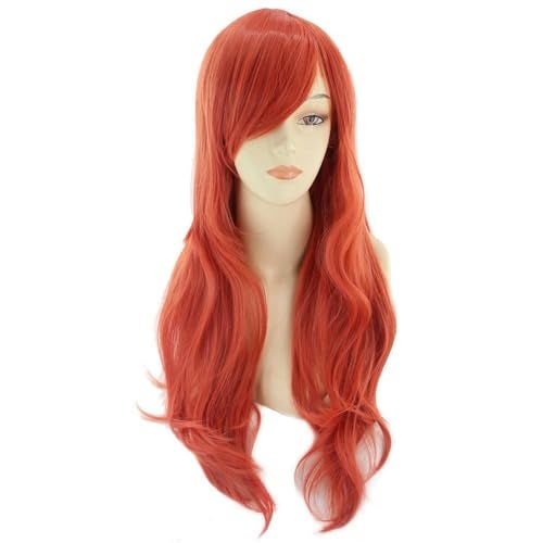 BERON Orange Womens Wig Long Curly Hair Wig for Girls Dark Orange Heat Resistant Synthetic Wigs for Cosplay Constume Party Wig - Image 1