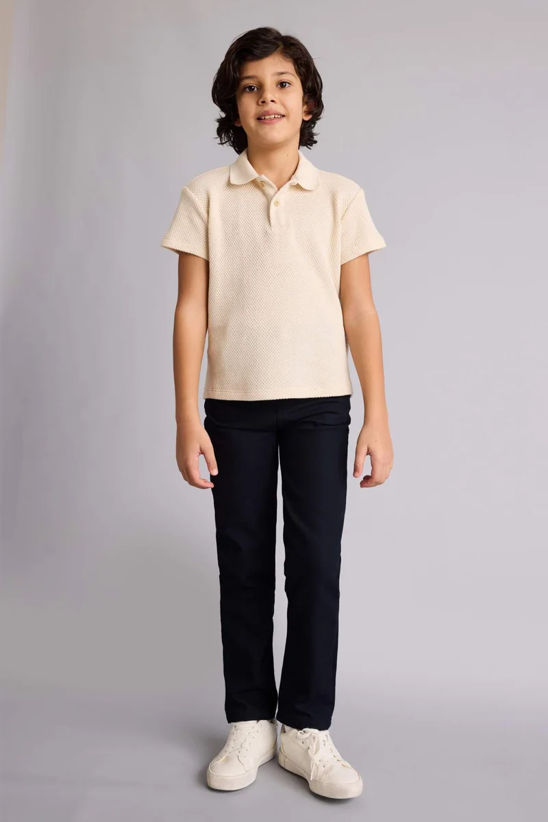 ديفاكتو Baby Boy Polo T-shirt and Gabardine Pants 2 Piece Set