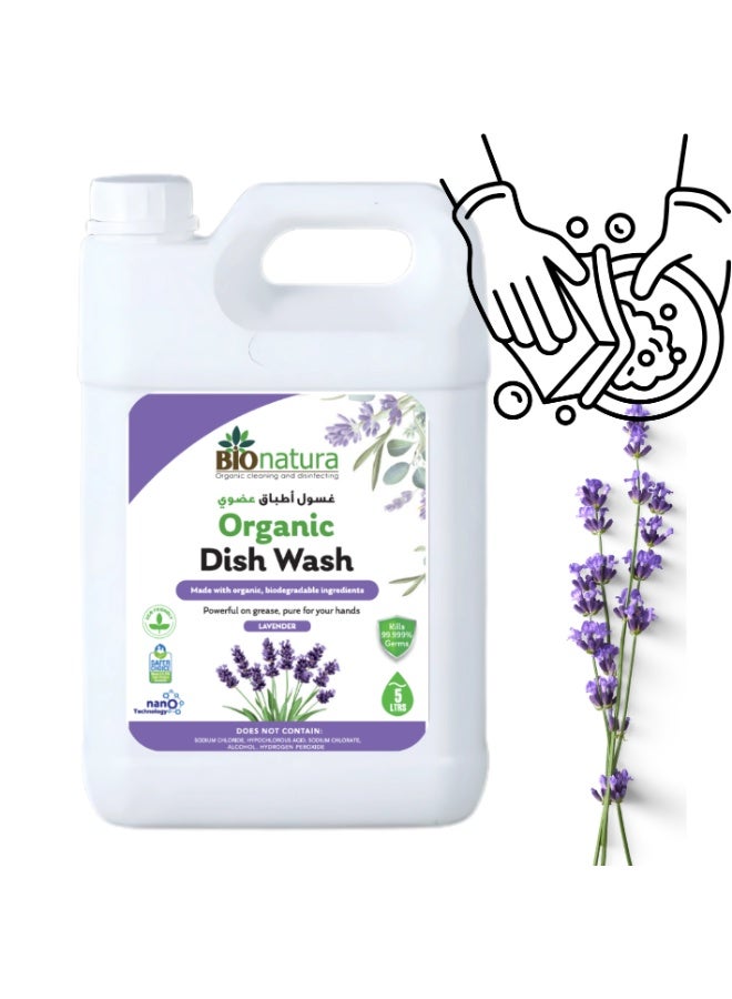 BioNatura صابون الأطباق العضوي 5 لترات - برائحة اللافندر | مصنوع من زيت الزيتون وزيت جوز الهند | سائل غسيل الأطباق طبيعي وفعال - Image 1