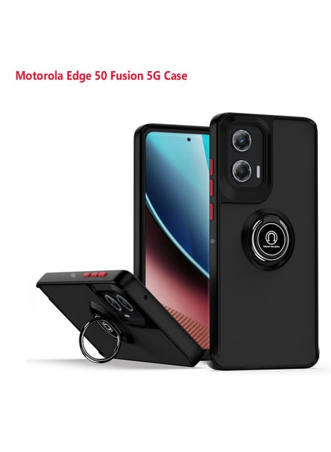 Motorola Edge 50 Fusion 5G Case, Shockproof Magnetic Ring Armour Phone Back Cover with [Kickstand], Frosted Matte Finish Shock Absorption Case for Motorola Edge 50 Fusion (Black)