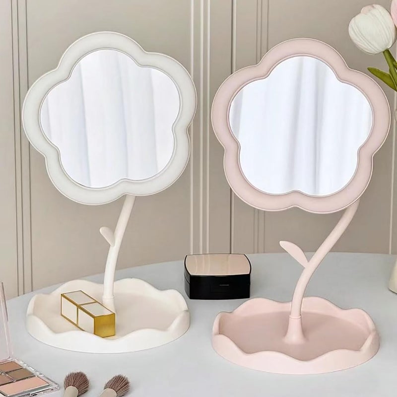 BIYALI Flower Makeup Mirror Portable TouchUp Mirror for Womens Dresser Desktop Makeup Mirror for Student Dormitory Cute Flower Design 1Pcs Multicolor - Image 1