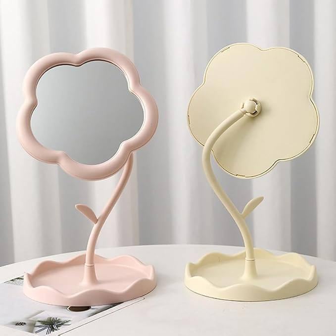 BIYALI Flower Makeup Mirror Portable TouchUp Mirror for Womens Dresser Desktop Makeup Mirror for Student Dormitory Cute Flower Design 1Pcs Multicolor - Image 2