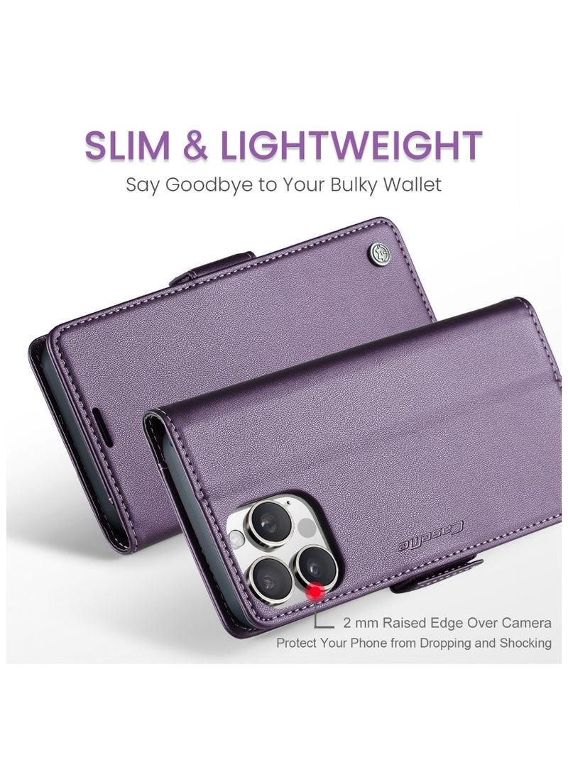 CaseMe Flip Wallet Case For iPhone 16 Pro RFID Blocking PU Leather Wallet Flip Folio Case with Card Holder Kickstand Shockproof Phone Cover - Purple - Image 4
